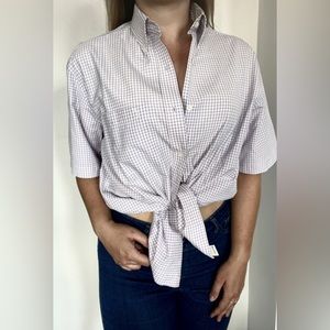 Yves Saint Laurant Button front Short sleeve shirt. Size 39. White w/pink/blue